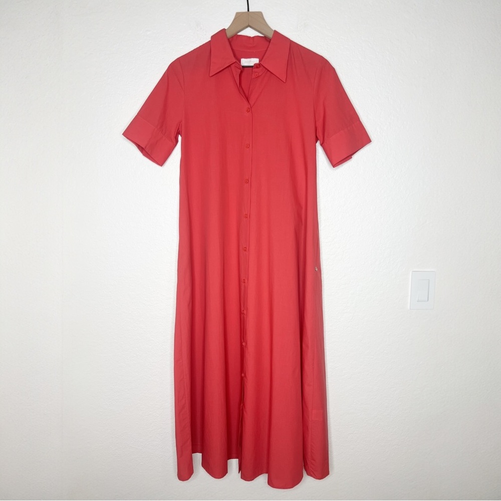 Ottod’Ame Poplin Midi Shirt Dress Coral Red Short Sleeve size 4